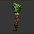Green Haired Elf Game Character With Red Scarf Armour And Brown Sword