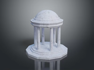 White Stone Pavilion Architectural Model With Dome Columns And Octagonal Base 3d model
