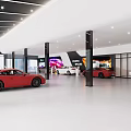 Modern Car Showroom Interior With Red Sports Car And Displayed Luxury Vehicles