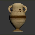 Carved Amphora Sculpture With Intricate Patterns Two Handles Brown Stripes And Beige Ceramic Base
