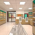 Modern Pharmacy Store Interior With Medicine Shelves Counter Display Screen And Seats
