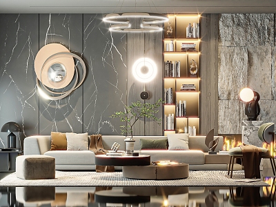 Sofa Coffee Table Combination Living Room Decoration Coffee Table Chair Chandelier Sofa Background Wall model