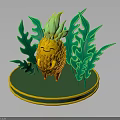 Cute Cartoon Pineapple Character With Green Leaves Standing On Yellow Rimmed Green Base