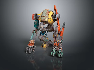 Colorful Mechanical Game Movie Character with Yellow Orange Green Mechanical Arms and Legs 3d model