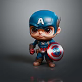 Cute Chibi Captain America Character In Blue Uniform With Red White Blue Star Shield