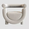Modern Single Sofa With Round Arms Metal Accents Curved Design And Beige Upholstery