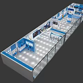 Modern Exhibition Booth Design With Car Display Blue Elements Glass Walls And Lighting