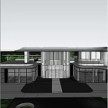 Modern Sales Office Building With Curved Roof Glass Curtain Walls And Water Feature 3d model