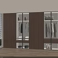 Built in Modern Wooden Wardrobe with Glass Doors Hanging Clothes and Storage Shelves