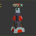 Red And Gray Sci Fi Mechanical Weapon Turret With Multi Layer Structure And Gun Barrel 3d model