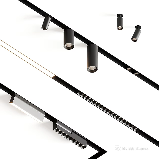 Modern Black Downlights And Spotlights With Sleek Linear Design For Home Lighting 3d model 