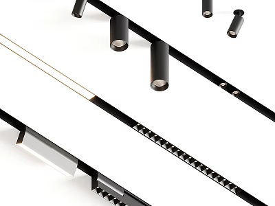 Modern Black Downlights And Spotlights With Sleek Linear Design For Home Lighting 3d model