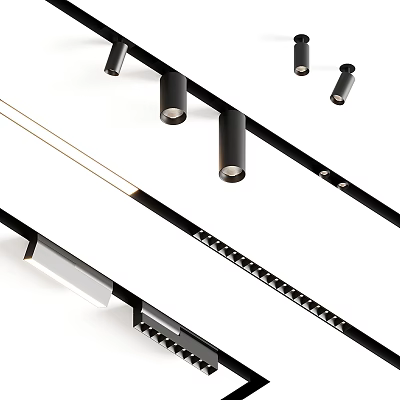 Modern Black Downlights And Spotlights With Sleek Linear Design For Home Lighting 3d model