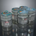 Group of Silver Metal Drums With Green Ropes And Warning Labels