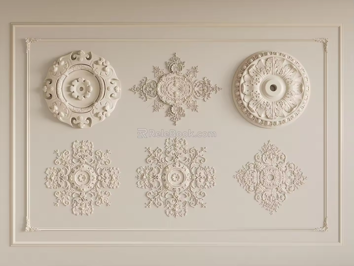 Gypsum lamp panel carved lamp panel chandelier base round lamp panel gypsum component 3d model