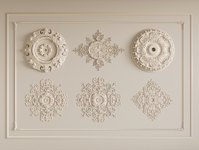 Gypsum lamp panel carved lamp panel chandelier base round lamp panel gypsum component 3d model