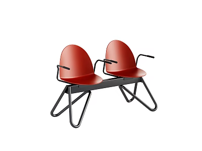 Two Red Public Chairs With Black Armrests And Black Metal Frames 3d model