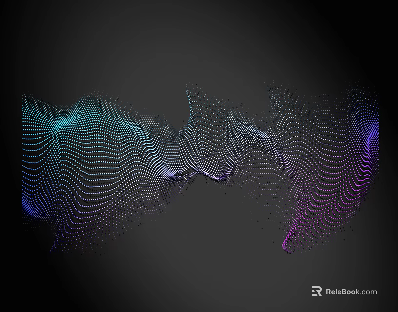 Abstract Wavy Lines With Dot Composed Blue Green Purple Hues On Dark Background 3d model 