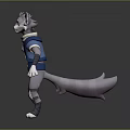 3D Animated Game Character With Gray Fur Blue Vest And White Scarf
