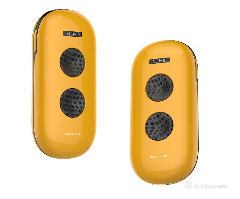 Yellow Oval Portable Wireless Speakers With Two Units And Black Speaker Grills 3d model 