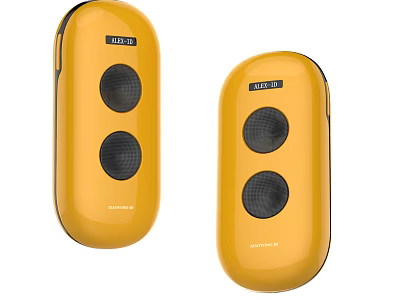 Yellow Oval Portable Wireless Speakers With Two Units And Black Speaker Grills 3d model