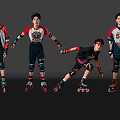 Group of Men in Roller Skating Gear Posing with Protective Equipment and Dynamic Stance