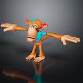 Playful Cartoon Monkey 3D Model With Orange Body Blue Accents And Outstretched Arms