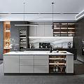 Modern Kitchen With White Island Dark Gray Cabinets Wine Storage And Black Oven
