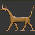 Golden Mythical Creature Sculpture With Horned Head Curved Tail And Clawed Feet