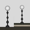 Modern Floor Lamp With White Spherical Lampshade And Black Decorative Pole