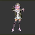 3D Model Girl Character With Green Jacket Striped Dress Black Stockings And Cap Dancing Pose