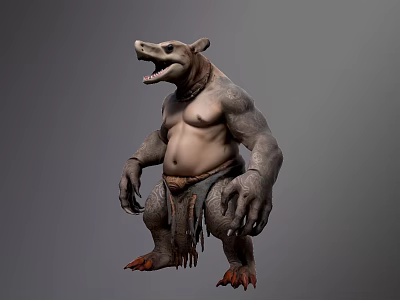 Game Movie Character With Muscular Build Tattooed Bare Torso Bear Like Face And Clawed Feet 3d model