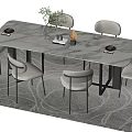 Modern Dining Table Set With Marble Top And Six Gray Chairs 3d model