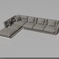 Modern L Shaped Gray Fabric Sofa With Multiple Cushions And Metal Legs Design