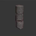 Abstract Stacked Gray Stone Pillar Sculpture with Textured Surface and Reflective Base 3d model