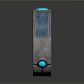 Gray Concrete Ring Structure With Blue Glowing Elements And Decorative Patterns