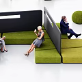 Modern Modular Sofa and Coffee Table Set with Orange Green Seats and Round Side Tables