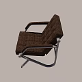 Modern Brown Leather Leisure Chair With Diamond Stitching And Metal Armrests Frame