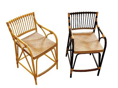 Natural And Black Rattan Leisure Chairs With Armrests And Woven Seats 3d model