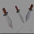 Three Sharp Knives with Wooden Handles and Polished Metal Blades on Blue Surface