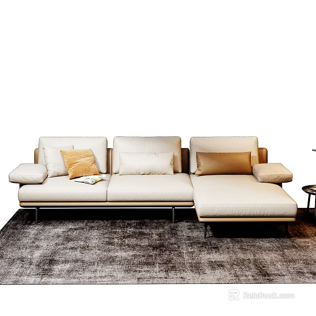 Modern Light Beige Sectional Sofa With Accent Pillows On Gray Area Rug 3d model
