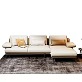 Modern Light Beige Sectional Sofa With Accent Pillows On Gray Area Rug 3d model