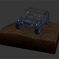 Rugged Off Road Vehicle Model On Muddy Rock Platform With Worn Exterior