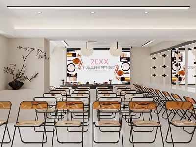 Modern Beauty Hair Salon Interior With Comfortable Chairs Artistic Wall And Soft Lighting 3d model