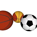 Collection of Sports Equipment Featuring Red Yellow Basketballs and Black White Soccer Ball