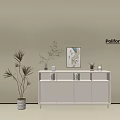 Modern Entryway Console Table And Side Cabinet With Decorative Items Plant And Wall Painting