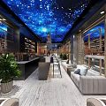 Elegant Bar Interior Design Featuring Starry Ceiling Bar Counter And Cozy Seating Area 3d model