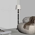 Beige Sofa With Gray Cushion Brown Blanket Near Black Floor Lamp Light Wall Living Room