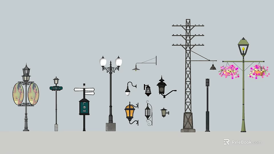 Outdoor Lights With Various Styles For Garden Street Decorative Lamp Posts And Hanging Designs 3d model 
