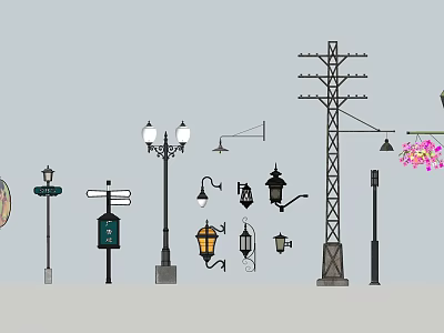 Outdoor Lights With Various Styles For Garden Street Decorative Lamp Posts And Hanging Designs 3d model